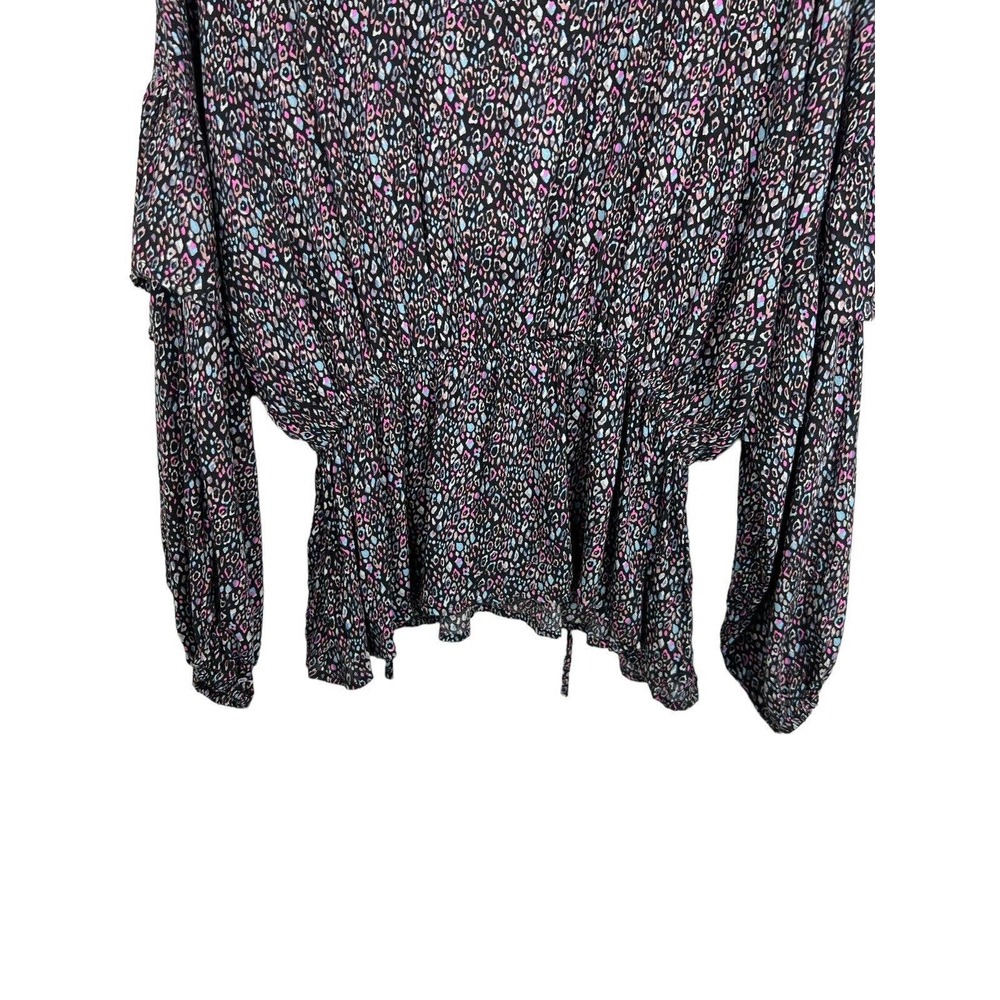 Savanna Jane Embroidered Leopard Print Top 2X Long Sleeve Blouson Boho Flutter - Picture 8 of 12